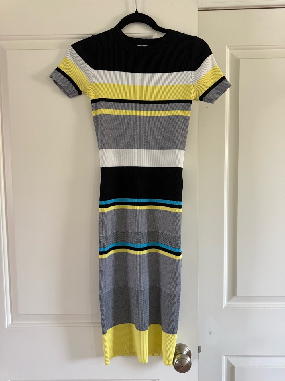 Chelsea28 Striped Maxi Dress in Black, Gray, Yellow and Aqua